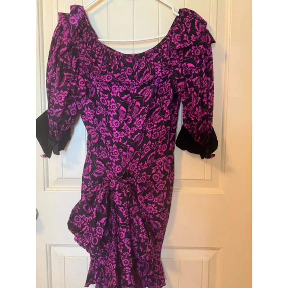 Vintage Oscar de la Renta Butterfly Floral Print Silk Shirt Skirt Set 10